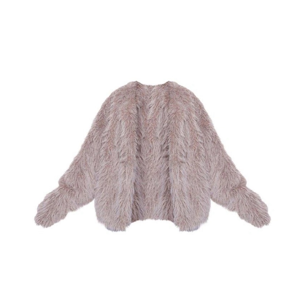 Pretty Little Thing Plus Stone Shaggy Faux Fur Coat